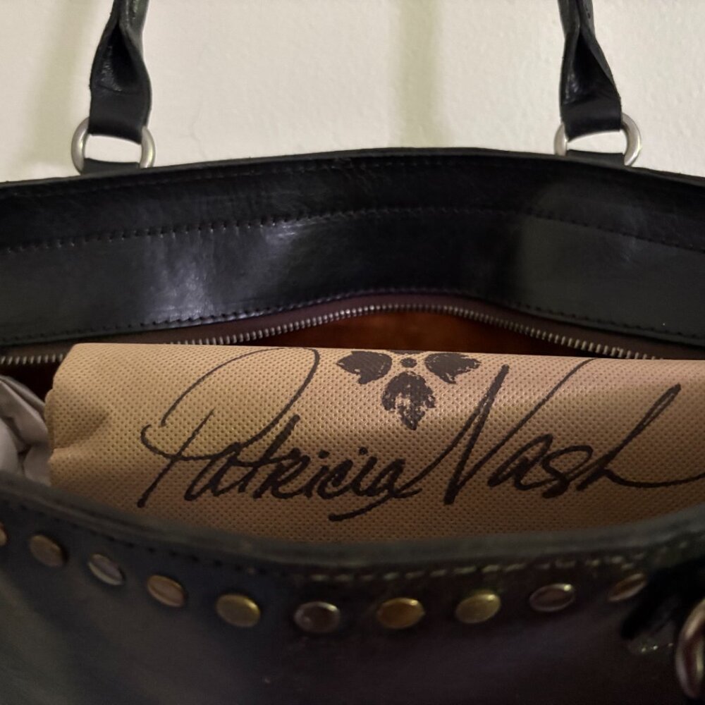 Patricia Nash Black Leather Tote with Gold Stud Accents - Picture 3 of 5